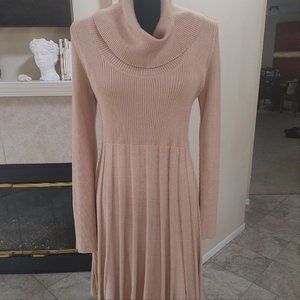 Calvin Klein Knit Dress Turtleneck In Rose Cream Color NWT